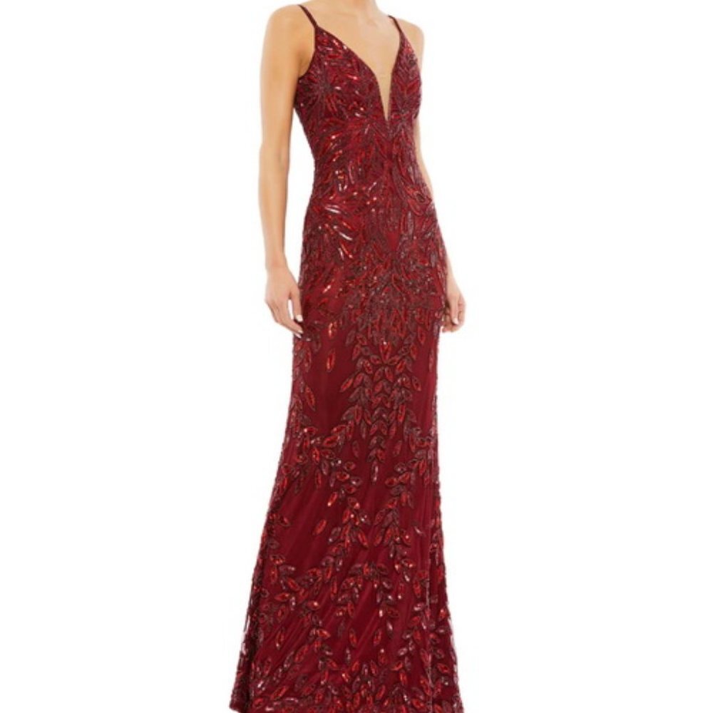 Mac Duggal Deep Red Embellished Maxi Dress